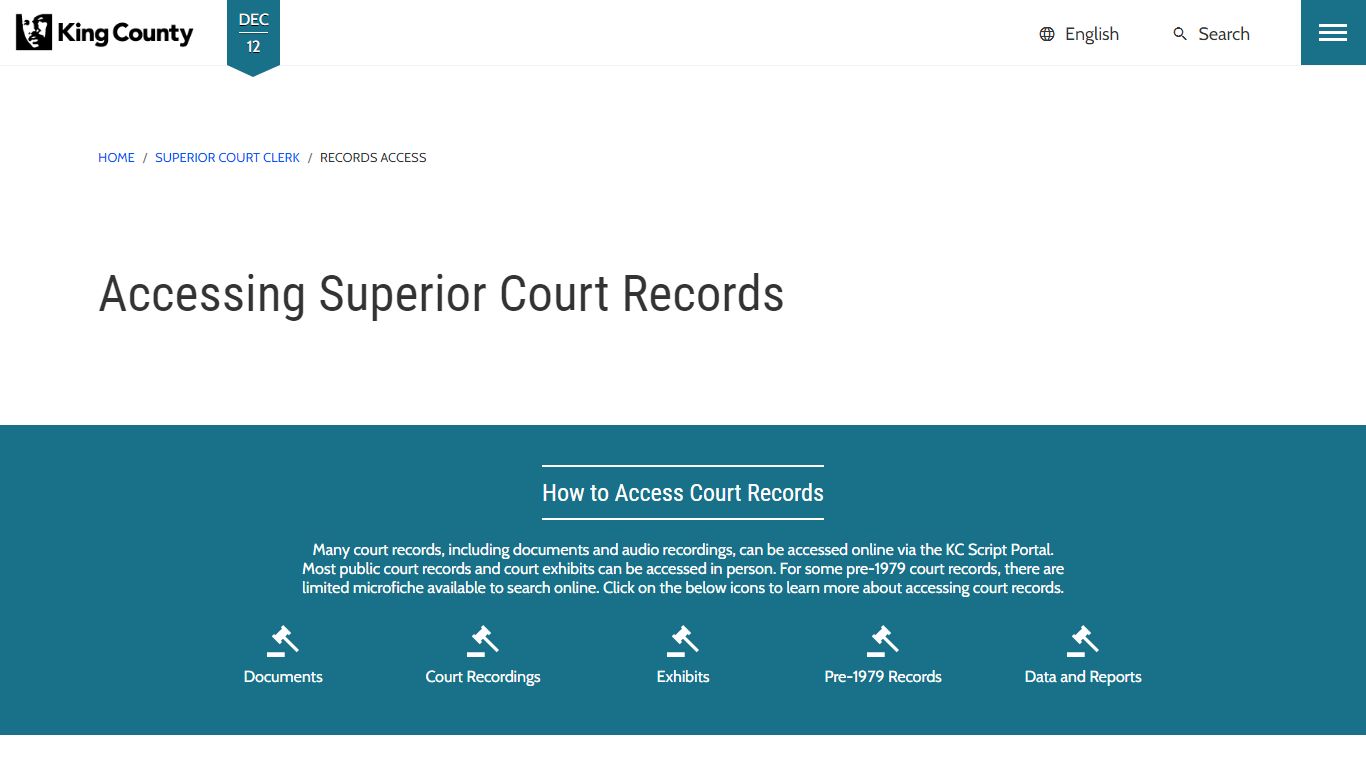 Accessing Superior Court Records - King County, Washington